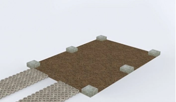 Vier Beton- oder Gehwegplatten in allen Ecken gestellt